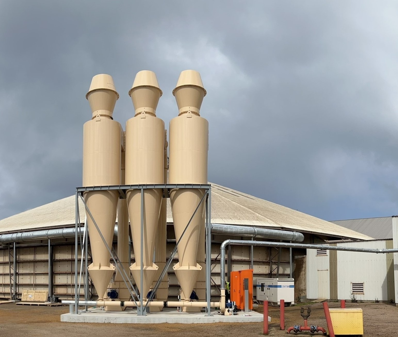 Image shows cyclone dust collectors designed and built by Vortex Engineering