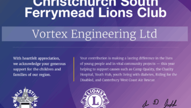 Vortex recognised by Christchurch South Ferrymead Lions Club